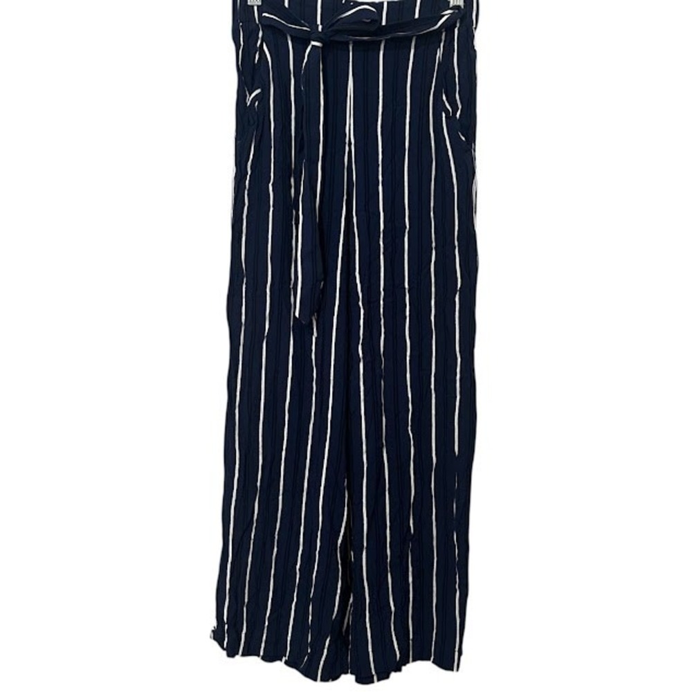 Aritzia Wilfred Faun Navy Blue White Stripe Wide Leg Tie Crop Pants Womens XS